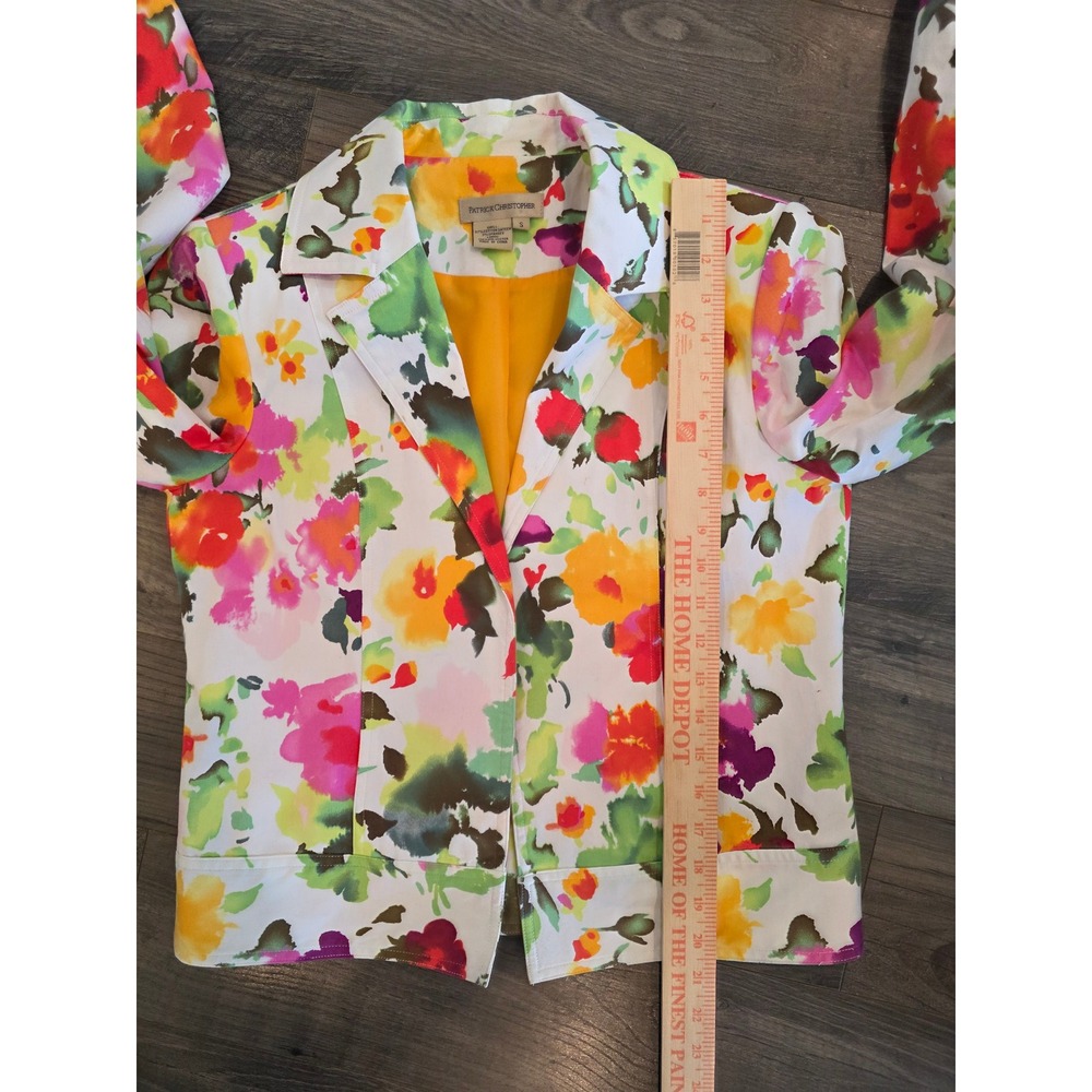 Women's sz S Patrick Christopher Floral Cotton Sateen Blazer White Yellow Pink - Picture 6 of 10